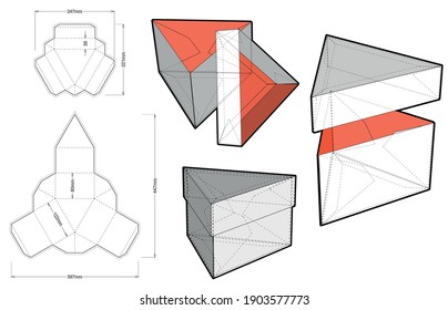 Triangular Self Assembly Packaging and Die-cut Pattern. Ease of assembly, no need for glue. The .eps file is full scale and fully functional. Prepared for real cardboard production.