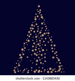 Triangular shape from confetti stars. Isolated gradient stellar elements.Brass metal glitter.  Festive iridescent holographic effect vector template for decorations