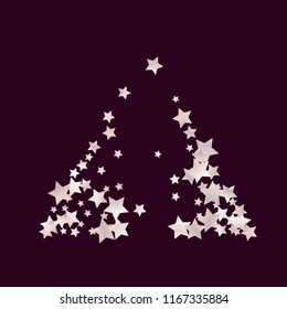 Triangular shape from confetti stars. Isolated gradient stellar elements. Pale pink blue pearl nacre gloss. Iridescent glitter festive celebration vector template for celebration decoration.