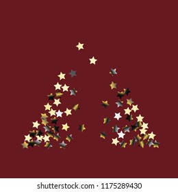 Triangular shape from confetti stars. Isolated gradient stellar elements. Platinum chrome metallic gloss. Festive iridescent holographic shine effect vector template.