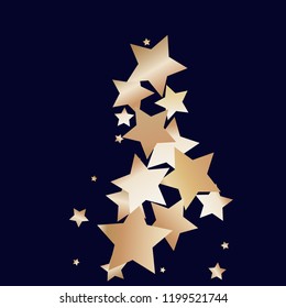 Triangular shape from confetti stars. Isolated gradient celestial elements. Brass metallic gloss. Iridescent glitter festive celebration vector template for celebration decoration.