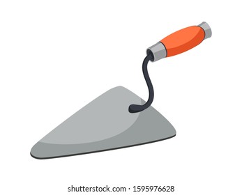 Triangular shape metal trowel with convenient grip isolated on white. Building implement for workshop, household, create, major overhaul. Constructor or repairman instrument. Vector flat illustration