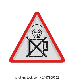 Triangular shaped sign board showing a coffee mug with a human skull. Harmful effect of caffeine intake concept.