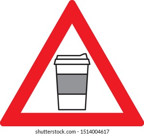Triangular shaped sign board showing a coffee mug . Harmful effect of caffeine intake concept.