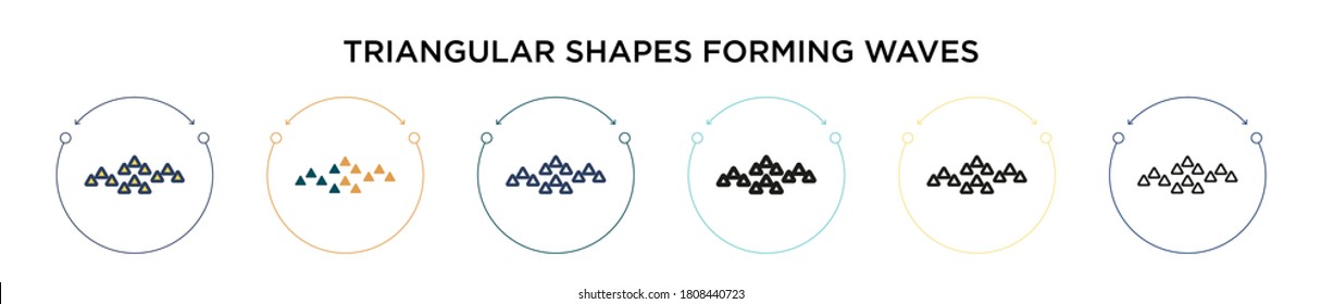 Triangular shapes forming waves icon in filled, thin line, outline and stroke style. Vector illustration of two colored and black triangular shapes forming waves vector icons designs can be used for 