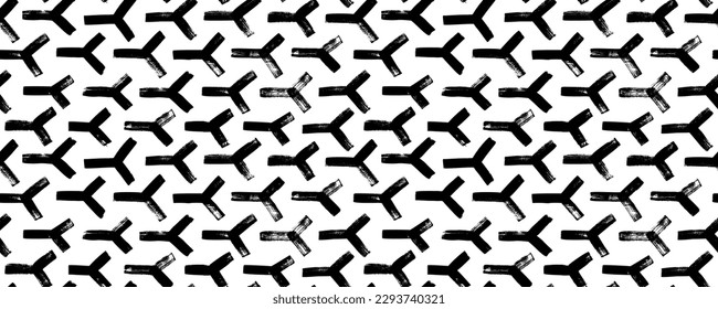 Triangular shapes seamless pattern. Modern stylish repeating texture. Retro style pattern with brush drawn geometric shapes. Bold brush strokes, abstract geometric triangle, weave texture.