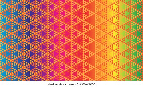 Triangular Shapes Wallpaper. Abstract Triangles Ornament  Vector Illustration. Geometric Seamless Pattern Design Template. Beige Orange Brown, Multicolor Gradient.