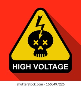 triangular sign with a skull and lightning. Caution High Voltage. flat vector illustration.