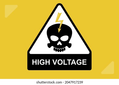 triangular sign with a skull and lightning. Caution High Voltage. flat vector illustration.
