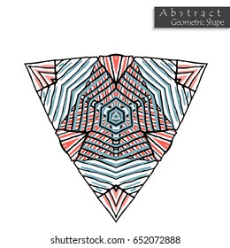 Triangular sign.Abstract geometric shape roughly hand drawn. Striped symmetrical geometrical symbol. Vector icon isolated on white. Tribal ethnic pattern design element.