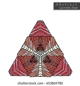 Triangular sign.Abstract geometric shape roughly hand drawn. Striped symmetrical geometrical symbol. Vector icon isolated on white. Tribal ethnic pattern design element.