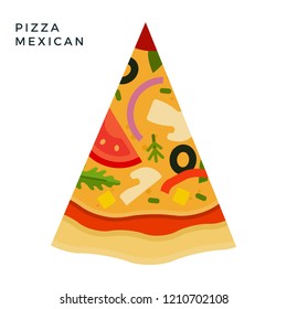 Triangular slice of Mexican Pizza flat single icon vector isolated on white