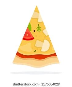 Triangular slice of pizza with mushrooms and cheese vector flat material design isolated on white