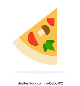 Triangular slice of pizza vector flat material design isolated on white