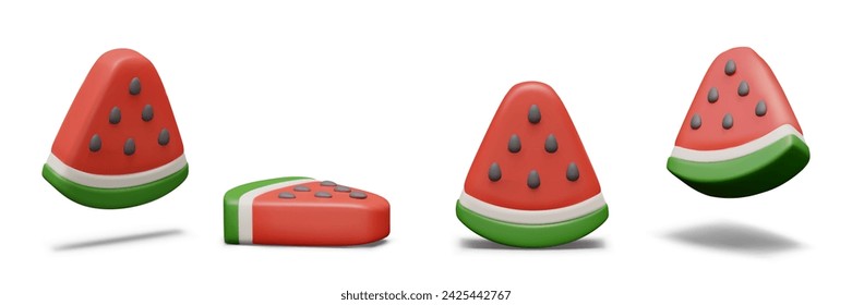 Triangular slice of watermelon in cartoon style. Organic natural sweets