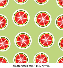 Triangular slices of watermelon on the plate on a 
. Seamless pattern.