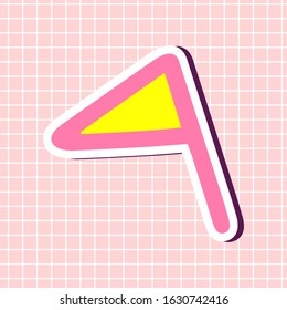 Triangular small flag yellow color sticker isolated on textured background. Cute girly element. Vector checkbox sign illustration in cartoon style. Single clip art icons for design. Simple print.