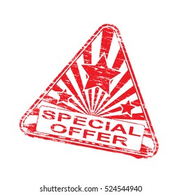 Triangular special offer grungy rubber stamp symbol vector illustration
