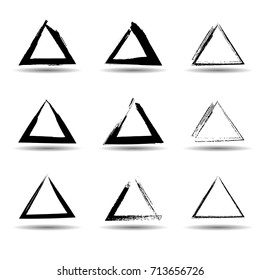 Triangular Stamps Collection. Grunge Triangles, Banners, Insignias ,Frames , Logos, Icons, Labels and Badges Set .  Retro Frames for Emblems.Geometric Shapes with Texture. Transparent Background.