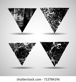 Triangular Stamps Collection. Grunge Triangles, Banners, Insignias ,Frames , Logos, Icons, Labels and Badges Set .  Retro Frames for Emblems.Geometric Shapes with Texture. Transparent Background.