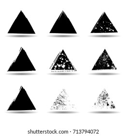 Triangular Stamps Collection. Grunge Triangles, Banners, Insignias ,Frames , Logos, Icons, Labels and Badges Set .  Retro Frames for Emblems.Geometric Shapes with Texture. Transparent Background.
