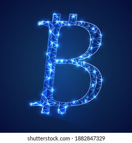 Triangular style bitcoin coin, vector art illustration.