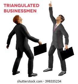 Triangular style isolated businessmen with cases looking up