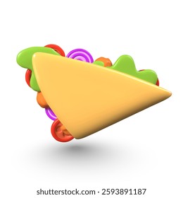 Triangular tacos, stuffed nachos. Closeup vector object. Tortilla with vegetables