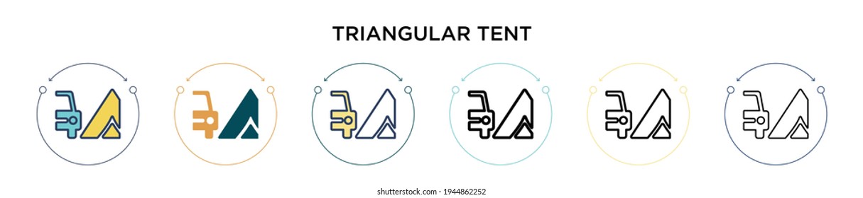 Triangular tent icon in filled, thin line, outline and stroke style. Vector illustration of two colored and black triangular tent vector icons designs can be used for mobile, ui, web
