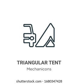 Triangular tent outline vector icon. Thin line black triangular tent icon, flat vector simple element illustration from editable mechanicons concept isolated stroke on white background