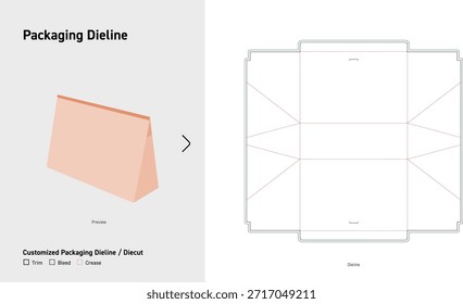 Caixa de dobramento triangular em forma de tenda Dieline exclusivo Um modelo de empacotamento de quadros