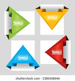 Triangular text banner like a to a paper airplane. Origami dialogue banner for your message. Discount tag, badge, emblem. Web stickers. Template for catalog with space for text