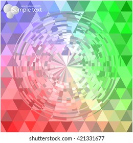 Triangular texture. Geometric shapes in bright colors. Colorful background for booklet covers, brochures. Mosaic circles of geometric pieces. Layout design of triangles.
