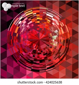 Triangular texture. Geometric shapes in bright colors. Colorful background for booklet covers, brochures. Mosaic circles of geometric pieces. Layout design of triangles.