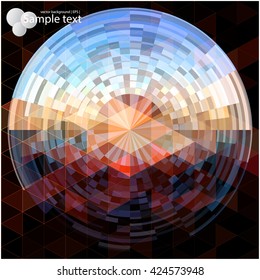 Triangular texture. Geometric shapes in bright colors. Colorful background for booklet covers, brochures. Mosaic circles of geometric pieces. Layout design of triangles.