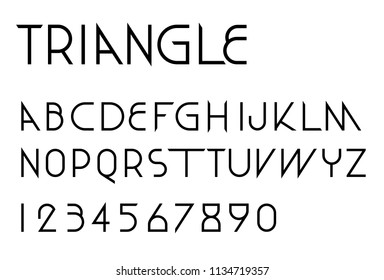 Triangular thin line font vector; Geometric letters and numbers