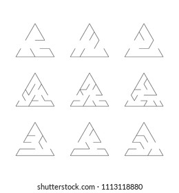 Triangular thin line maze icons for design