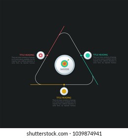 Triangular three step process, multicolor infographics template