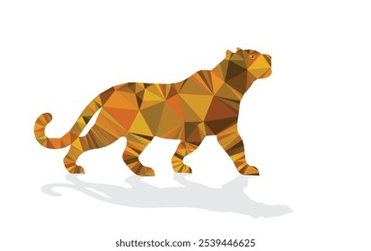 Triangular tiger drawing. Isolated colored tiger on white background in poly style.