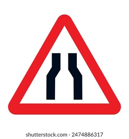 Triangular traffic sign with red border. The road narrows on both sides.