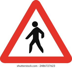 Dreieckige Verkehrszeichen in weiß und rot, isoliert auf weißem Hintergrund. Warnung vor Fußgängerüberquerung