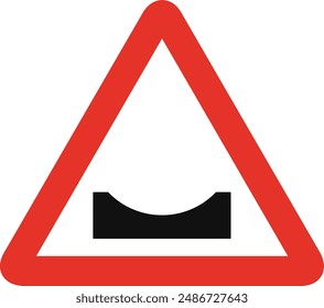 Triangular traffic signal in white and red, isolated on white background. Warning of dangerous dip