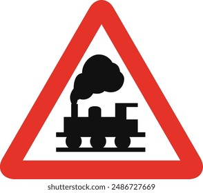 Dreieckige Verkehrszeichen in weiß und rot, isoliert auf weißem Hintergrund. Warnung vor unbewachtem Bahnübergang