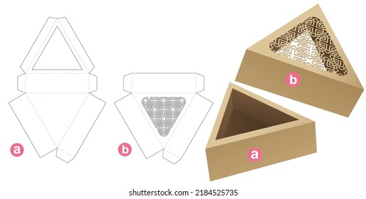 Triangular tray with stenciled pattern lid die cut template and 3D mockup