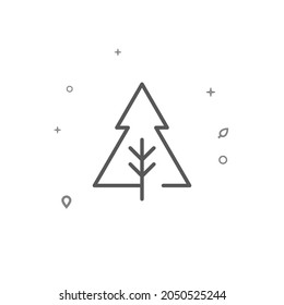 Triangular tree simple vector line icon. Christmas tree sign isolated on white background. Editable stroke. Adjust line weight.