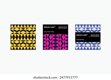 Triangular and Triangle Shapes and Designs Yellow Purple and Blue Colors Geometric Cover Brochure Cover Profile Cover Social Media 