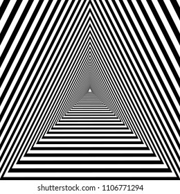triangular tunnel, black and white geometric psychedelic optical drawing