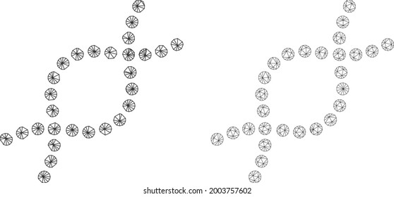 Triangular vector genetic spiral icons. Mesh wireframe genetic spiral images in low poly style with connected triangles, points and lines. Mesh illustration of triangulated genetic spiral,