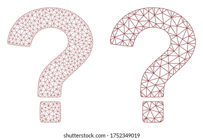 Triangular vector question icon. Mesh wireframe question image in low poly style with combined triangles, points and lines. Mesh composition of triangulated question, on a white background.