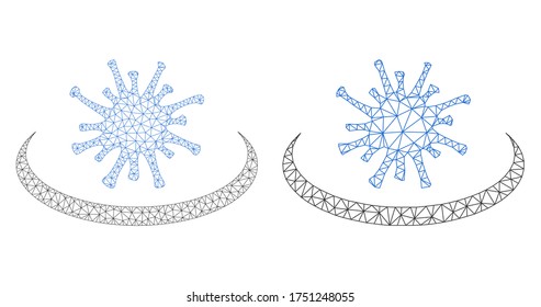 Icono de área de virus vectorial triangular. Imagen de área de virus de malla de malla inalámbrica en estilo de polos bajo con triángulos organizados, nodos y elementos lineales. composición en malla del área del virus triangulado,